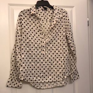 JCrew Off-white & Navy Polka Dot Shirt